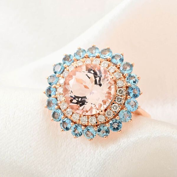 LUXORO AAA Rosa Morganit, Santamaria Aquamarin und Diamant Ring in 585 Roségold - 5,15 ct. image number 1