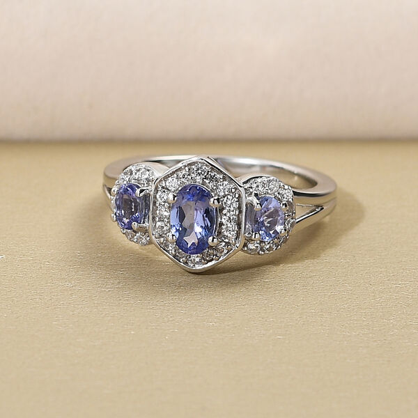 Tansanit und weißer Zirkon-Ring, 925 Silber platiniert  ca. 1,08 ct image number 2
