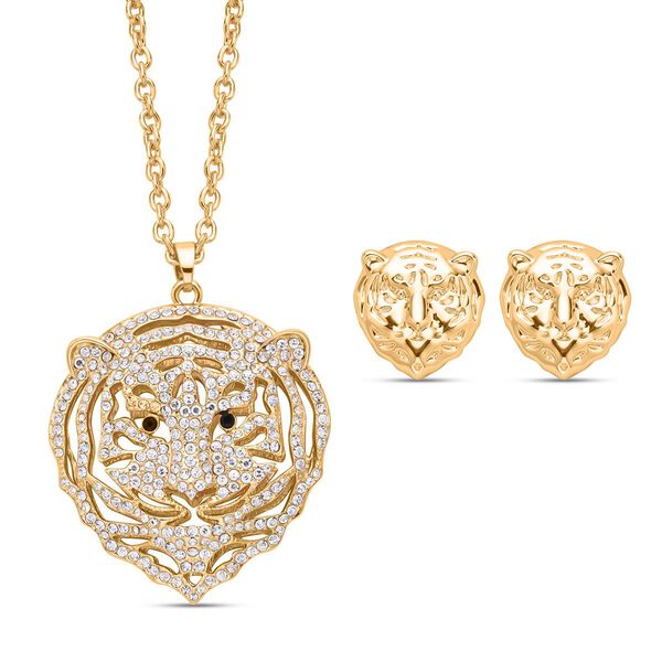 2er-Set, schwarzer und wei&szlig;er Kristall-Anh&auml;nger mit Kette und Ohrringe - 6 ct.