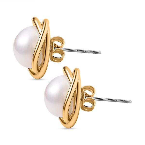 Wei&szlig;e S&uuml;&szlig;wasser Perle Ohrringe Reines Messing image number 5