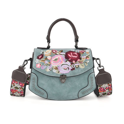 Kompakte Kunstprint Crossbody-Tasche mit floralem Design, 23 x 9 x 17 cm, Petrol