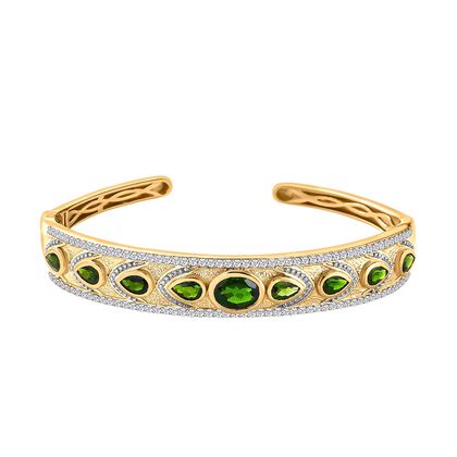 Nat&uuml;rlicher Chromdiopsid Armreif, ca. 19 cm, 925 Silber Gelbgold Vermeil ca. 7.52 ct