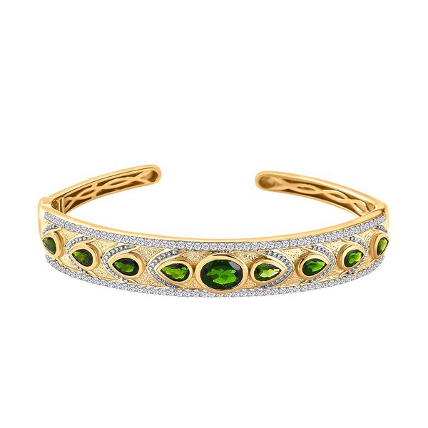 Nat&uuml;rlicher Chromdiopsid Armreif, ca. 19 cm, 925 Silber Gelbgold Vermeil ca. 7.52 ct