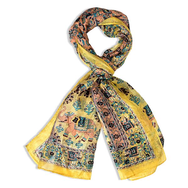 LA MAREY - Seidenschal 100% Seide 50 x 170 cm Hellblau Gelb image number 3