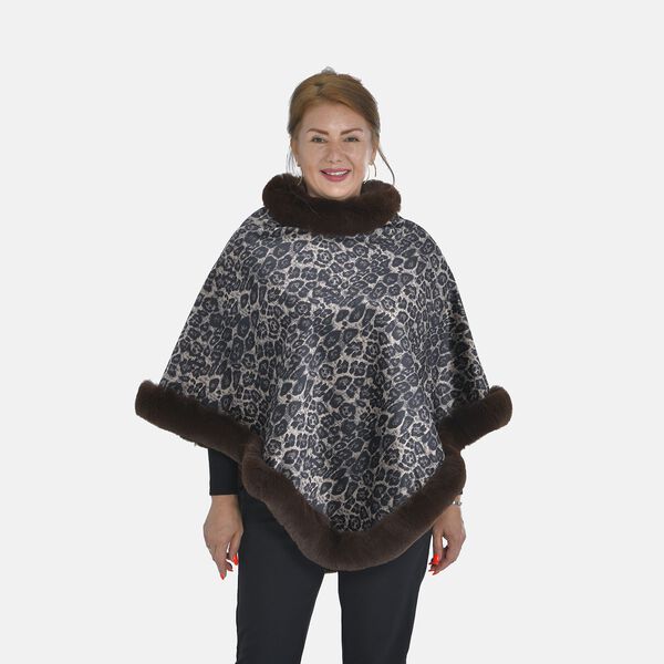 Kunstfell Poncho mit Leopardenmuster, braun image number 4