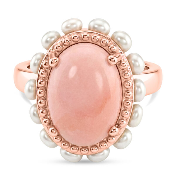 D'Joy AA Rosa Opal, S&uuml;&szlig;wasser Perle (3mm) Ring 925 Silber 750 Ros&eacute;gold Vermeil (Gr&ouml;&szlig;e 18.00)