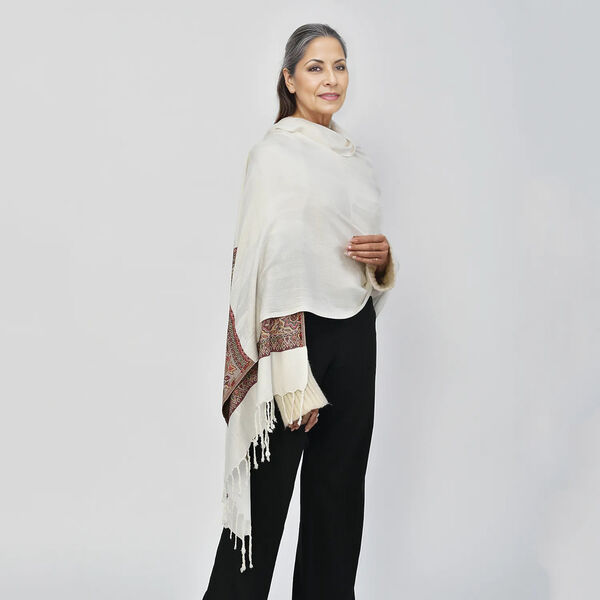 Jamawar Schal aus Viskose, wei&szlig; image number 3