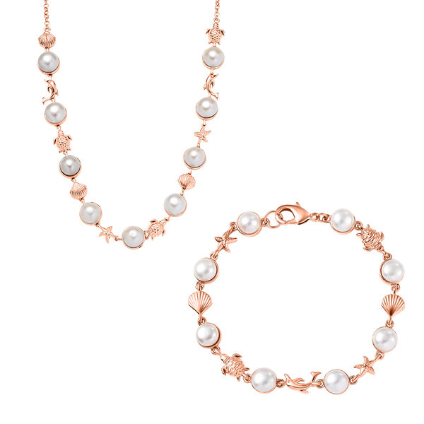 EverTrue S&uuml;&szlig;wasserperle 50cm Halskette und 19cm Armband in Ros&eacute;goldton
