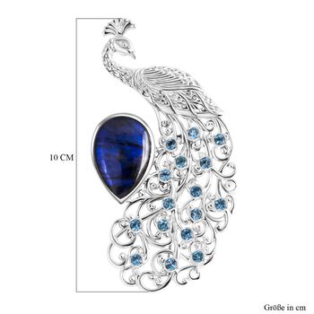 Royal Bali - AAA Labradorit, Apatit Brosche 925 Silber ca. 41.10 ct
