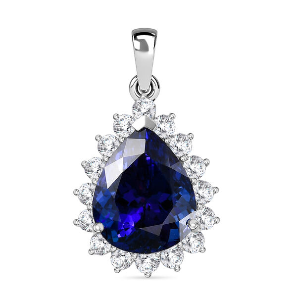 Rhapsody AAAA Tansanit, Wei&szlig;er Diamant Anh&auml;nger 950 Platin ca. 10.91 ct