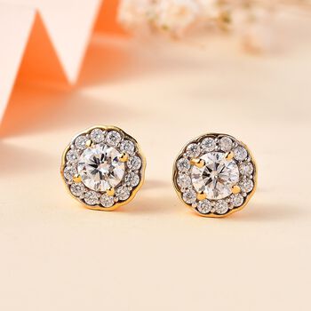 Moissanit Ohrringe, 925 Silber 750 Gelbgold Vermeil - 1,26 ct.