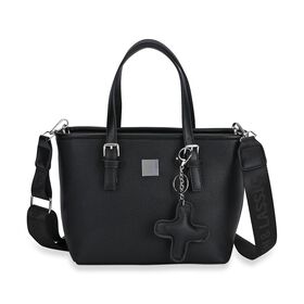 Crossbody Bag mit Designer-Anhänger in Kreuzform, Schwarz