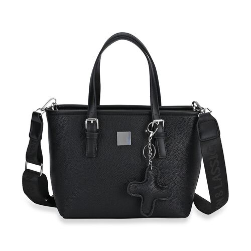 Crossbody Bag mit Designer-Anhänger in Kreuzform, Schwarz image number 0