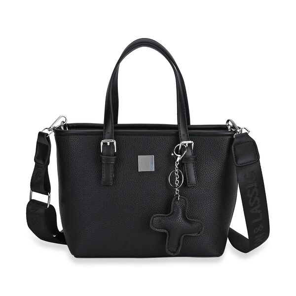 Crossbody Bag mit Designer-Anh&auml;nger in Kreuzform, Schwarz