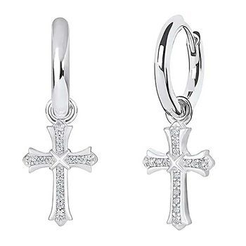 Zirkonia Kreuz-Ohrringe, Messing rhodiniert