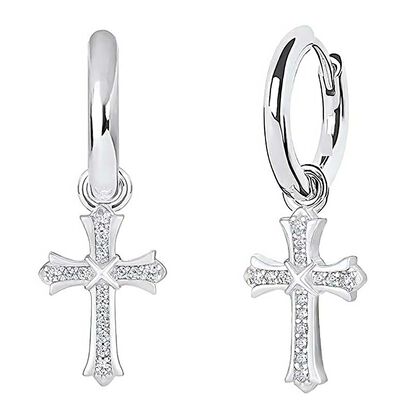 Zirkonia Kreuz-Ohrringe, Messing rhodiniert