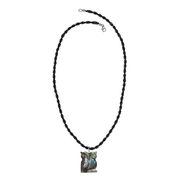 Labradorit und schwarze Spinell-Eulen-Halskette, 50 cm - 115 ct. image number 5