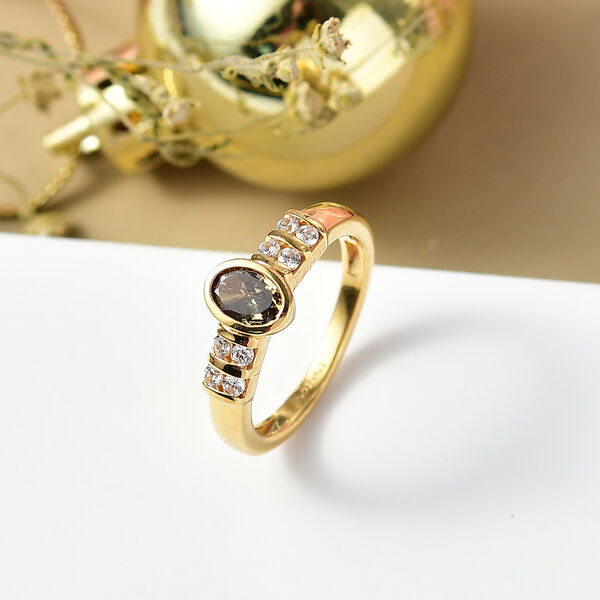 D'Joy AA Natürlicher goldener Tansanit, Weißer Zirkon Ring 925 Silber 750 Gelb Vergoldet (Größe 20.00) (10-15 Werktage Lieferzeit) ca. 0.79 ct image number 1