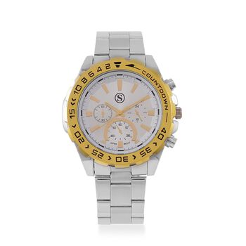 STRADA - Japanisches Uhrwerk mit rotierbarem Skalenring und Edelstahl-Gold-Plattierung, bicolor, Wei&szlig; und Gelb