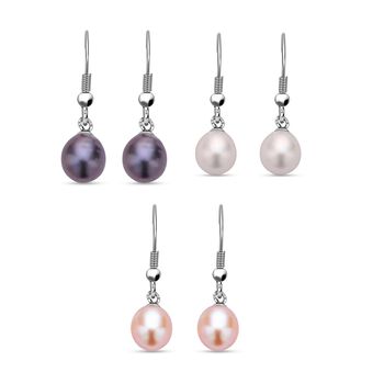 3er Set - Mehrfarbiges S&uuml;&szlig;wasser Perlen-Ohrring Edelstahl