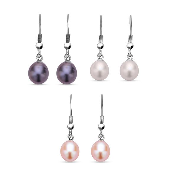 3er Set - Mehrfarbiges S&uuml;&szlig;wasser Perlen-Ohrring Edelstahl