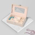 Schmuckkasten mit Spiegel, Ringf&auml;cher & 2 F&auml;chern, Schlangenhautmuster, Gr&ouml;&szlig;e 16x10x6 cm, Elfenbeinfarben