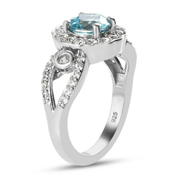 Kambodschanischer, blauer und wei&szlig;er Zirkon-Ring, 925 Silber platiniert  ca. 2,48 ct