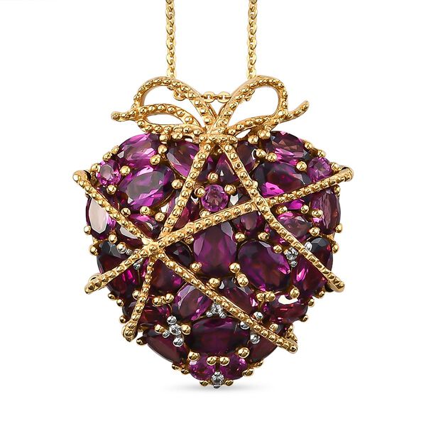 GP Amore Kollektion - Rhodolith Granat, Zirkon und Kanchanaburi blauer Saphir-Herz-Anh&auml;nger mit 50cm Kette - 9,06 ct.