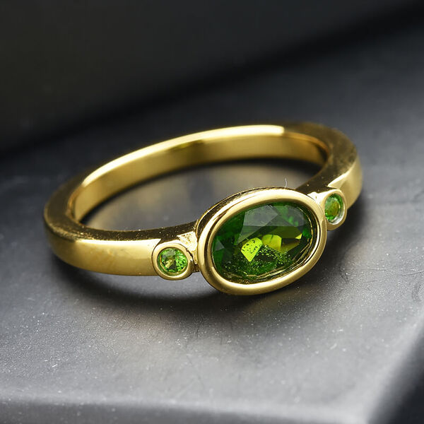 Nat&uuml;rlicher Chromdiopsid und Zirkon Ring 925 Silber vergoldet  ca. 0,82 ct image number 2