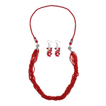 Mehrreihiges rotes Kristallperlen-Schmuckset