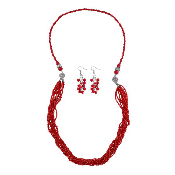 Mehrreihiges rotes Kristallperlen-Schmuckset