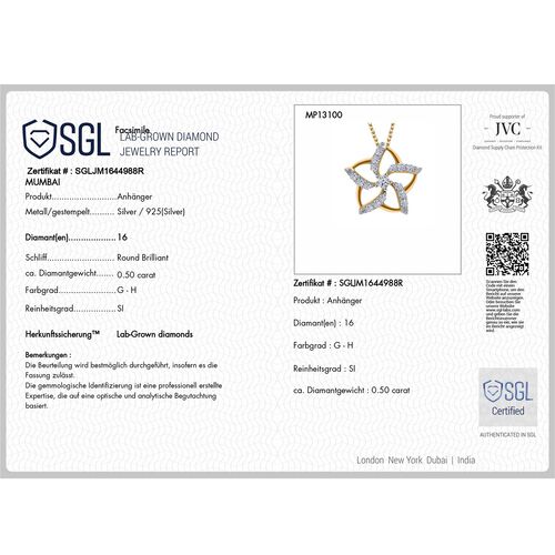 LUXURIANT DIAMOND- SGL zertifizierter SI-GH Labor Diamant Anhänger mit 50cm Kette - 0,50 ct. image number 5