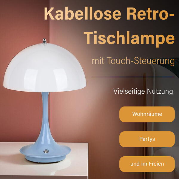 Kabellose Retro Pilz- Designerlampe  mit 3 Lichteinstellungen, hellblau image number 1