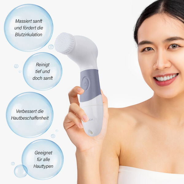 4 in 1 Gesichtsreinigungsbürste, 4xAA Batterien (nicht inkl.), Weiß und Grau image number 2