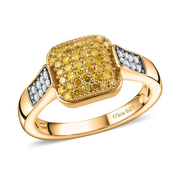 D'Joy Wei&szlig;er Diamant, Gelber Diamant Ring 925 Silber 750 Gelbgold vermeil (Gr&ouml;&szlig;e 21.00) ca. 0,48 ct image number 3