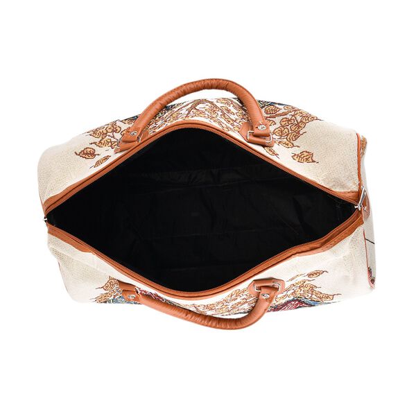 "Life style Color:White with red elephant print /Profile:Duffel bag wall(exterior):Polyester    Lining(interior): polyester; Pockets(exterior):Zipped-1 Pockets(interior):none Measurement:45*23*27cm         " image number 6