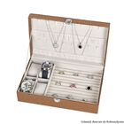 Premium Schmuckbox mit Silberpoliertuch, Eleganter Organizer f&uuml;r Ringe, Halsketten, Uhren und Accessoires, 32 x 20 x 8,7 cm, braun