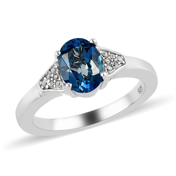 London Blau Topas, Zirkon Ring 925 Silber platiniert  ca. 1,45 ct image number 4