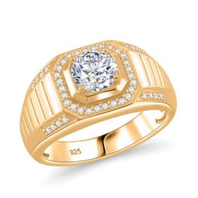 Moissanit Ring, 925 Silber Gelbgold Vermeil - 1,22 ct.