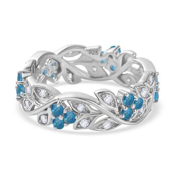 AA Neon Apatit, Wei&szlig;er Zirkon Ring 925 Silber platiniert (Gr&ouml;&szlig;e 21.00) ca. 1.08 ct