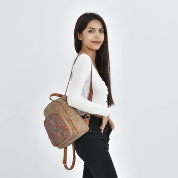 Praktischer Rucksack aus Naturkork mit Kunstleder-Griffen, B&ouml;hmisches Muster, Braun