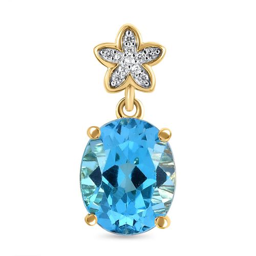 Schweizer Blautopas und weißer Zirkon-Anhänger, 925 Silber vergoldet ca. 4,57 ct image number 0