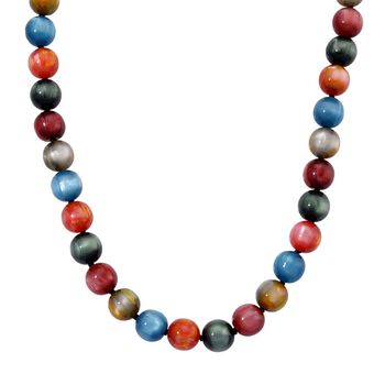 Simulierte, mehrfarbige Katzenauge Halskette, 45+5cm - 340 ct.