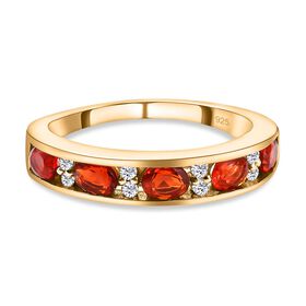Mexikanischer Kirschfeuer-Opal und weißer Zirkon-Ring, 925 Silber vergoldet (Größe 20.00) ca. 0.73 ct