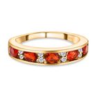 Mexikanischer Kirschfeuer-Opal und weißer Zirkon-Ring, 925 Silber vergoldet (Größe 20.00) ca. 0.73 ct