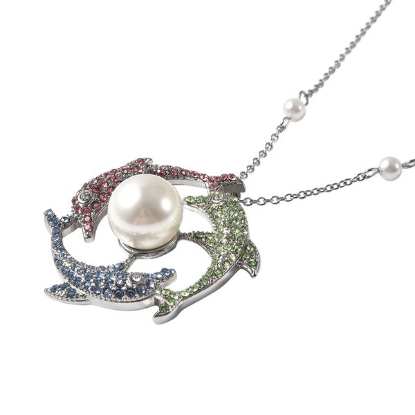 Wei&szlig;e Muschelkernperlen und mehrfarbige Kristall-Halskette image number 3