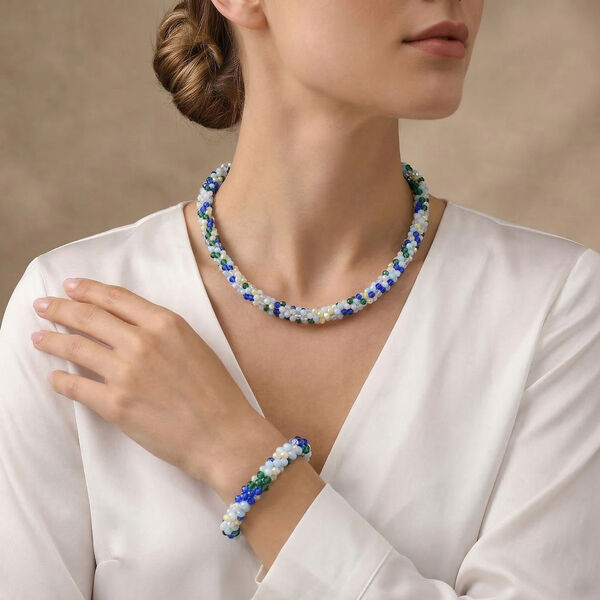 Mehrfarbige blaue Kristall 45cm Halskette und flexibles Armband image number 3