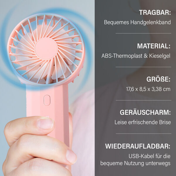 Tragbarer Mini-Ventilator mit zwei L&uuml;fterfl&uuml;geln, Rosa image number 3