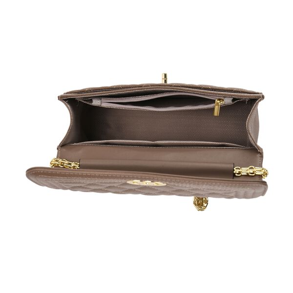 100% Echtleder Crossbody Tasche mit Metallkettenriemen in Stepp-Optik, 23,5x15x8cm, Schwarz image number 5