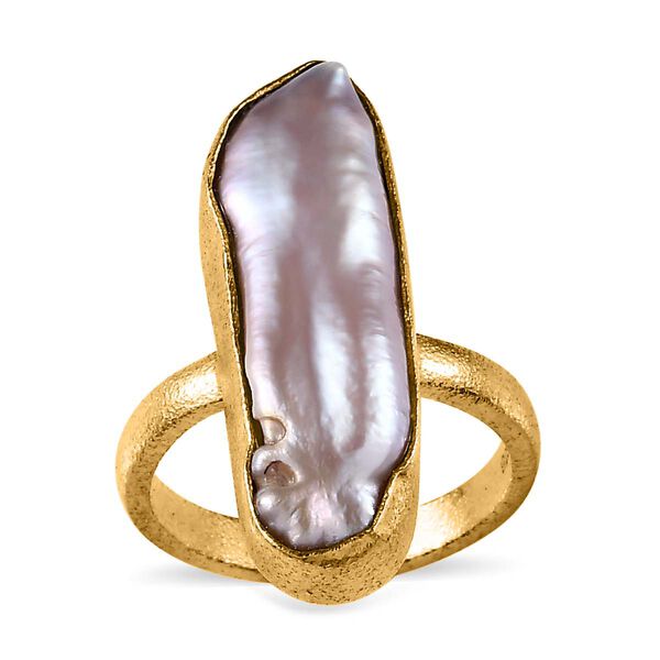 Pfirsich-S&uuml;&szlig;wasser Perle Ring, 925 Silber Gelbgold Vermeil, (Gr&ouml;&szlig;e 16.00) image number 4